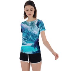 Landscape Nature Digital Art Palm Trees Paradise Back Circle Cutout Sports Tee by Pakemis