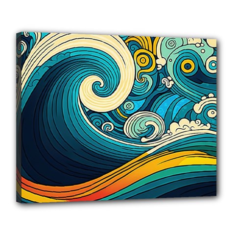 Waves Wave Ocean Sea Abstract Whimsical Abstract Art Canvas 20  X 16  (stretched) by Pakemis