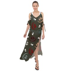 Art Halloween Pattern Creepy Design Digital Papers Maxi Chiffon Cover Up Dress by Wegoenart