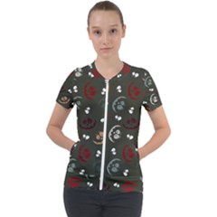 Art Halloween Pattern Creepy Design Digital Papers Short Sleeve Zip Up Jacket by Wegoenart
