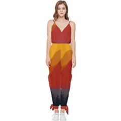 Mountain Forest Nature Scenery Art Mountains Sleeveless Tie Ankle Chiffon Jumpsuit by Wegoenart