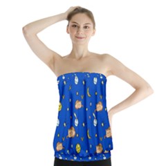 Cat Animals Sleep Stars Seamless Background Strapless Top by Wegoenart