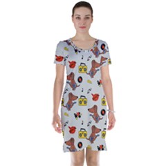 Background Pattern Texture Design Dog Music Short Sleeve Nightdress by Wegoenart