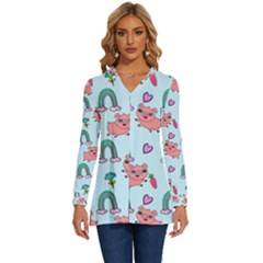 Pigs Pattern Art Design Drawing Sketch Wallpaper Long Sleeve Drawstring Hooded Top by Wegoenart