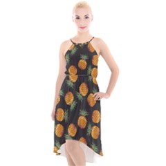 Pineapple Background Pineapple Pattern High-low Halter Chiffon Dress  by Wegoenart