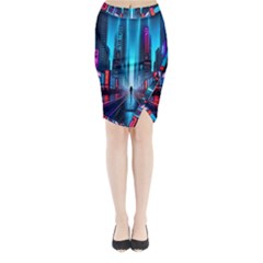 City People Cyberpunk Midi Wrap Pencil Skirt by Jancukart