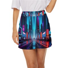 City People Cyberpunk Mini Front Wrap Skirt by Jancukart