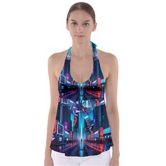 City People Cyberpunk Babydoll Tankini Top by Jancukart