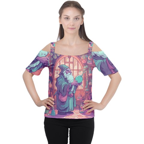 Fantasy Magic Magical Wizard Cutout Shoulder Tee by Jancukart