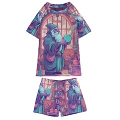 Fantasy Magic Magical Wizard Kids  Swim Tee And Shorts Set by Jancukart