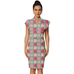 Colorful Slugs Vintage Frill Sleeve V-neck Bodycon Dress by GardenOfOphir