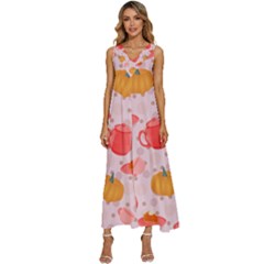 Pumpkin Tea Cup Pie Dessert V-neck Sleeveless Loose Fit Overalls by Semog4