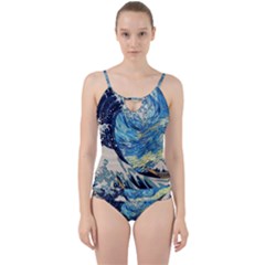 Starry Night Hokusai Vincent Van Gogh The Great Wave Off Kanagawa Cut Out Top Tankini Set by Semog4