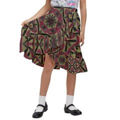 Mandala Rosette Pattern Kaleidoscope Abstract Kids  Ruffle Flared Wrap Midi Skirt by Jancukart
