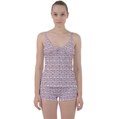 Light Pink And White Owl Pattern Tie Front Two Piece Tankini by GardenOfOphir
