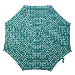 Teal And White Owl Pattern Hook Handle Umbrellas (small) by GardenOfOphir