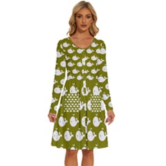 Cute Whale Illustration Pattern Long Sleeve Dress With Pocket by GardenOfOphir