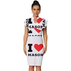 I Love Mason Vintage Frill Sleeve V-neck Bodycon Dress by ilovewhateva