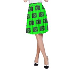 Modern Chic Vector Camera Illustration Pattern A-line Skirt by GardenOfOphir