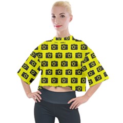 Modern Chic Vector Camera Illustration Pattern Mock Neck Tee by GardenOfOphir