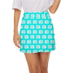 Modern Chic Vector Camera Illustration Pattern Mini Front Wrap Skirt by GardenOfOphir
