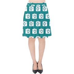 Modern Chic Vector Camera Illustration Pattern Velvet High Waist Skirt by GardenOfOphir