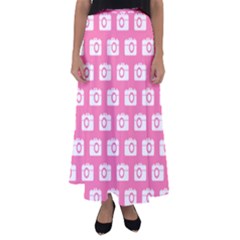 Pink Modern Chic Vector Camera Illustration Pattern Flared Maxi Skirt by GardenOfOphir