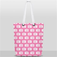 Pink Modern Chic Vector Camera Illustration Pattern Full Print Rope Handle Tote (small) by GardenOfOphir