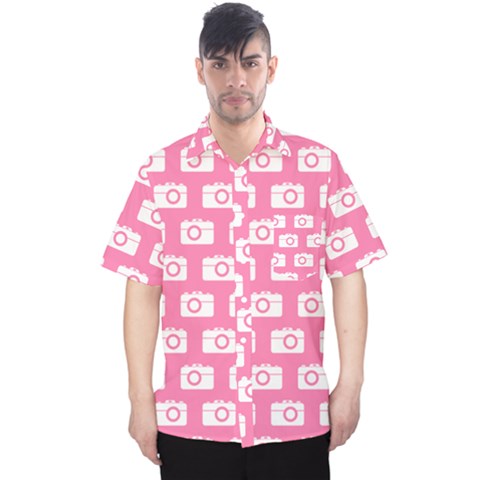Pink Modern Chic Vector Camera Illustration Pattern Men s Hawaii Shirt by GardenOfOphir