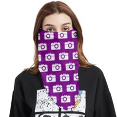 Modern Chic Vector Camera Illustration Pattern Face Covering Bandana (triangle) by GardenOfOphir