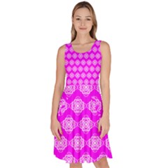 Abstract Knot Geometric Tile Pattern Knee Length Skater Dress With Pockets by GardenOfOphir