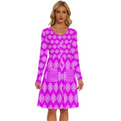 Abstract Knot Geometric Tile Pattern Long Sleeve Dress With Pocket by GardenOfOphir