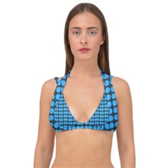 Blue Gray Leaf Pattern Double Strap Halter Bikini Top by GardenOfOphir