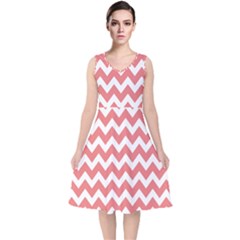 Chevron Pattern Gifts V-neck Midi Sleeveless Dress  by GardenOfOphir