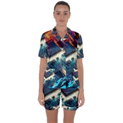 Ai Generated Motherboard City Technology Tech Cpu Satin Short Sleeve Pajamas Set by Jancukart