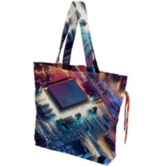 Ai Generated Motherboard City Technology Tech Cpu Drawstring Tote Bag by Jancukart