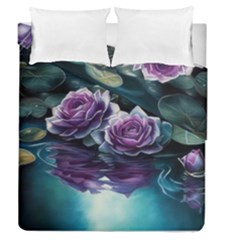 Roses Water Lilies Watercolor Duvet Cover Double Side (queen Size) by Ravend