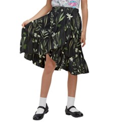 Plants Floral Art Pattern Design Kids  Ruffle Flared Wrap Midi Skirt by Ravend