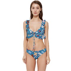 Medicine Pattern Low Cut Ruffle Edge Bikini Set by SychEva