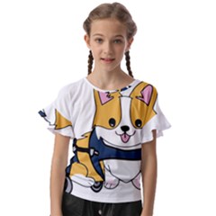 Puppy Cartoon Corgi Kids  Cut Out Flutter Sleeves by Semog4