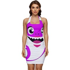 Purple Shark Fish Sleeveless Wide Square Neckline Ruched Bodycon Dress by Semog4