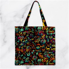 Cartoon Monster Pattern Abstract Background Zipper Grocery Tote Bag by Semog4