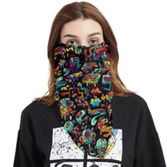Cartoon Monster Pattern Abstract Background Face Covering Bandana (triangle) by Semog4