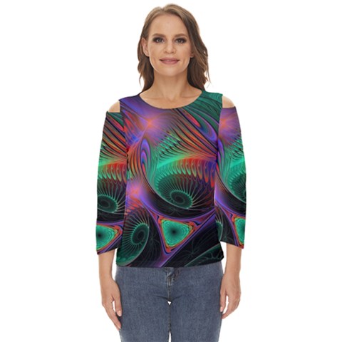 Circle Art 3d Artwork Graphics Vortex Colorful Digital Art Cut Out Wide Sleeve Top by Semog4
