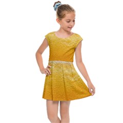 Texture Pattern Macro Glass Of Beer Foam White Yellow Kids  Cap Sleeve Dress by Semog4