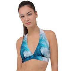 Tsunami Big Blue Wave Ocean Waves Water Halter Plunge Bikini Top by Semog4