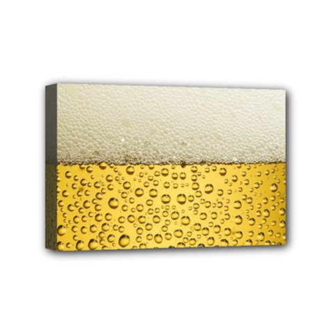 Texture Pattern Macro Glass Of Beer Foam White Yellow Art Mini Canvas 6  X 4  (stretched) by Semog4