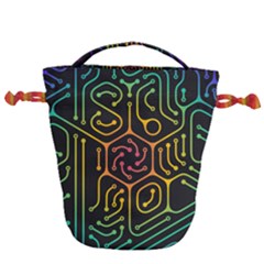Circuit Hexagonal Geometric Pattern Background Pattern Drawstring Bucket Bag by Jancukart