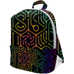 Circuit Hexagonal Geometric Pattern Background Pattern Zip Up Backpack by Jancukart