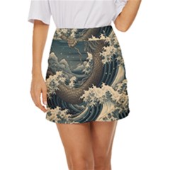 Sea Dragon Kanagawa Sea Monster Mini Front Wrap Skirt by Jancukart
